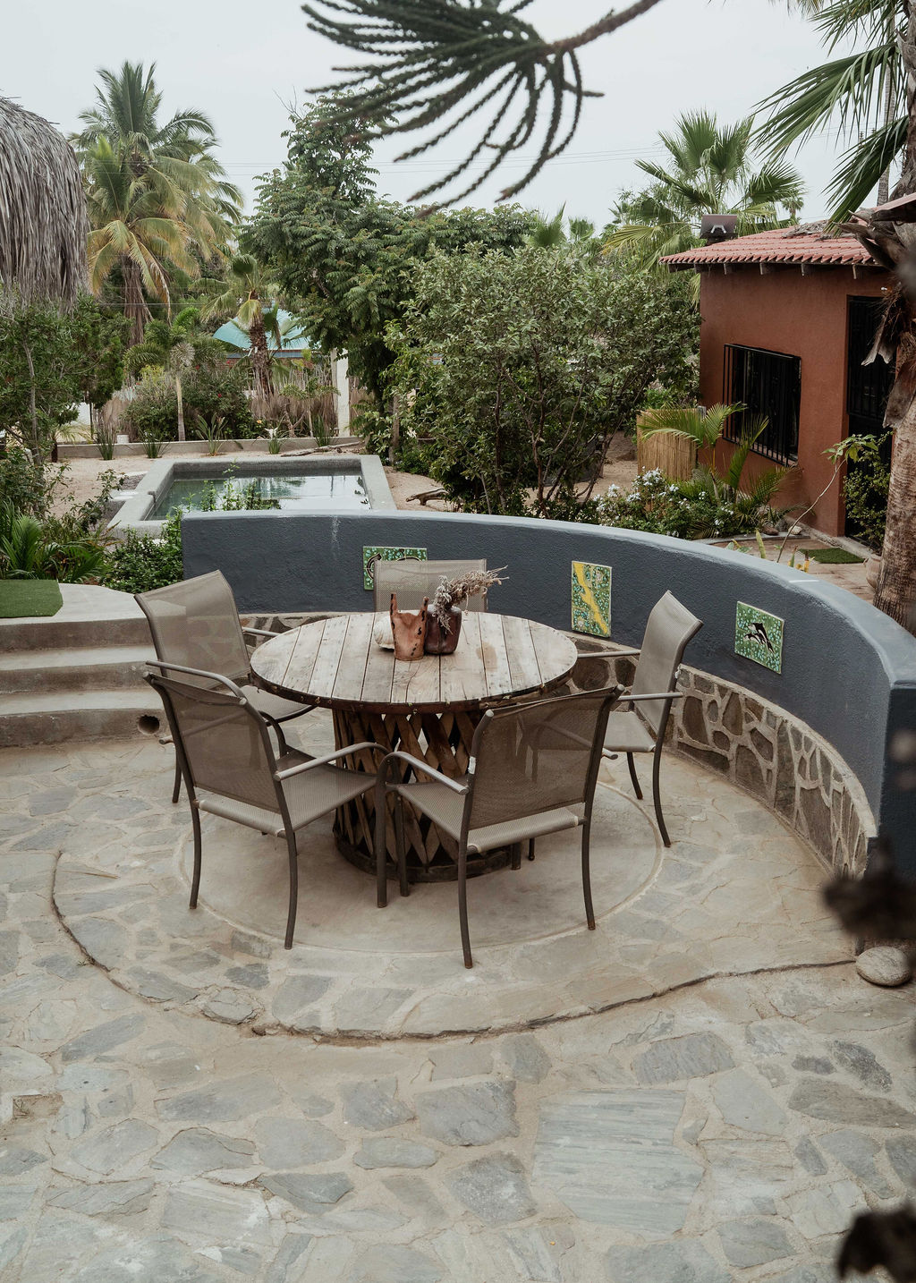 Outdoor stone dining terrace